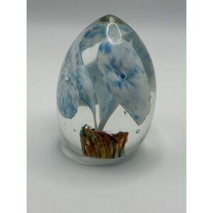 Vintage‎ Norleans Egg Shape Art Glass Elephant Ear Flower Plant Paperweight 3"